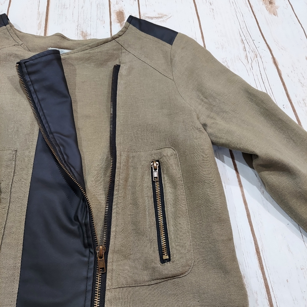 Charlotte Russe Olive And Black Faux Leather Moto Jacket Women's S - Picture 5 of 16